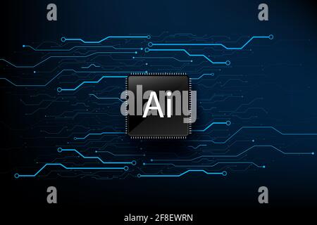AI Künstliche Intelligenz Technologie-CPU Chipsatz mit print Leiterplatte dot Verbindungslinie element Abstract background Vektor eps Abbildung 10 Stockfoto
