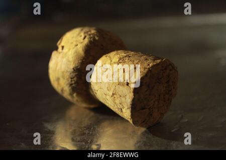 Eine Nahaufnahme eines Weinkorkens Stockfoto