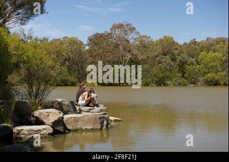 Blackburn Lake ist ein beliebtes Ziel an warmen, sonnigen Tagen in Victoria, Australien. Es wurde gebaut, um die Überschwemmung der benachbarten Straßen zu stoppen. Stockfoto