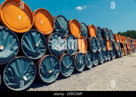 Bulgarien, Brusartci, 13th. MAI 2020: Leitungen für Erdgas in Speicher während des Baus von South Stream Pipeline in Bulgarien Stockfoto