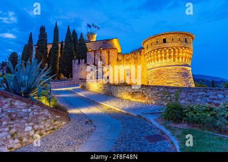 Blick auf das Brescia Schloss in Italien Stockfoto