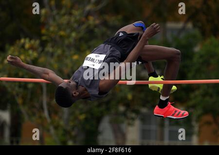 Shelby McEwen (USA) gewinnt den Hochsprung auf 7-5 (2,26 m) während der Miramar Invitational, Samstag, 10. April 2021, in Miramar, Fla Stockfoto