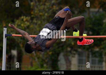 Shelby McEwen (USA) gewinnt den Hochsprung auf 7-5 (2,26 m) während der Miramar Invitational, Samstag, 10. April 2021, in Miramar, Fla Stockfoto