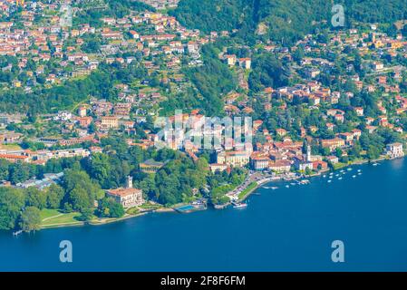 Luftaufnahme der Villa Erba am Comer See in Italien Stockfoto