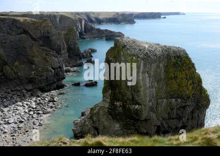 Blick nach Osten zum Kopf von St. Govan Stockfoto