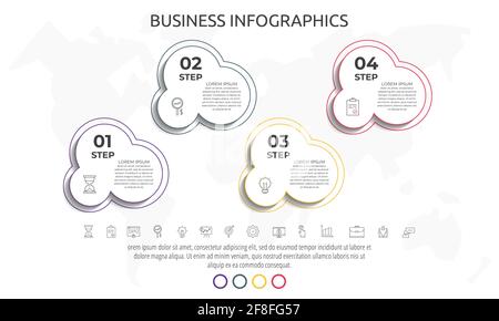 Linien-Infografiken Kreise mit vier Schritten, Beschriftungen. Vorlage für Zeitleiste-Datenvektoren. Wird für Diagramm, Business, Web, Banner, Workflow-Layout, Presentati Stock Vektor