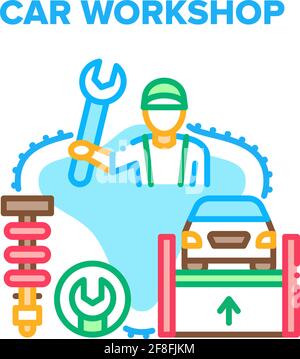 Car Workshop Vektor Konzept Farbe Illustration Stock Vektor
