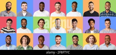 Composite-Satz von fröhlichen verschiedenen multirassischen Männern Stockfoto