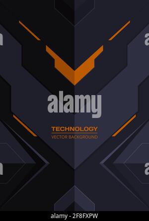 Abstrakter, dunkelgrauer und orangefarbener geometrischer technologischer futuristischer Hintergrund. Moderne trendige Roboter-Gaming-Banner, Poster, Cover, Flyer oder Broschüre Stock Vektor
