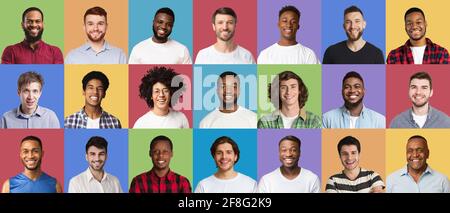 Zusammengesetzte Gruppe von optimistischen verschiedenen multirassischen Männern Stockfoto