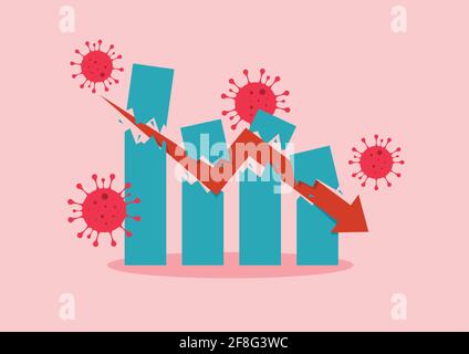 Wirtschaftlicher Absturz durch Coronavirus. Konzept der Aktienmarktgrafik Stock Vektor