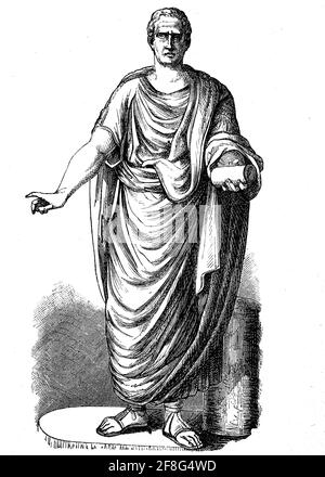 Statue von Marcus Tullius Cicero, 3. Januar 106 v. Chr. - 7. Dezember 43 v. Chr., war ein römischer Politiker, Anwalt, Schriftsteller und Philosoph, der berühmteste Redner in Rom und Konsul im Jahr 63 v. Chr. / Standbild des Marcus Tullius Cicero, 3. Januar 106 v. Chr.- 7. Dezember 43 v. Chr., war ein römischer Politiker, Anwalt, Schriftsteller und Philosoph, der beruhmteste Redner Roms und Konsul im Jahr 63 v. Chr., Historisch, historisch, digital verbesserte Reproduktion eines Originals aus dem 19. Jahrhundert / digitale Reproduktion einer Originalvorlage aus dem 19ten Jahrhundert. Jahrhundert, Originaldatum nicht bekannt Stockfoto