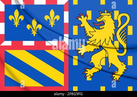 3D Bourgogne-Franche-Comte Flagge, Frankreich. 3D-Illustration. Stockfoto