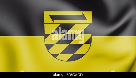 3D-Flagge von Oberndorf am Neckar (Baden-Württemberg), Deutschland. 3D-Illustration. Stockfoto