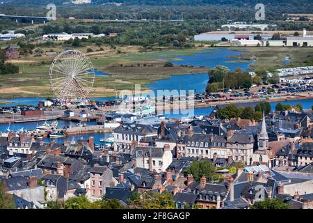 Luftaufnahme der Stadt Honfleur in Calvados, Frankreich. Stockfoto