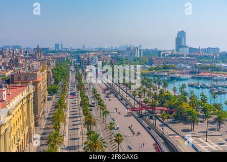 Luftaufnahme des Passeig de Colom in Barcelona, Spanien Stockfoto