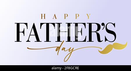 Happy Fathers Day goldene Kalligraphie und Schnurrbart Banner. Glücklicher Vatertag Vektor Beschriftung Hintergrund. Papa mein König Illustration Stock Vektor