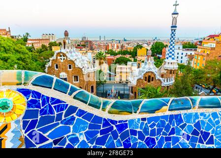 Blick auf den Parc Guell in Barcelona, Spanien Stockfoto