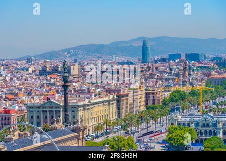 Luftaufnahme des Passeig de Colom in Barcelona, Spanien Stockfoto