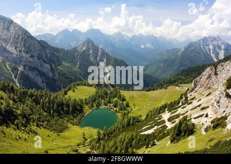 Blick von den Karnischen Alpen oder der Alpi Carniche auf die Alpi Dolomiti - Italien Stockfoto