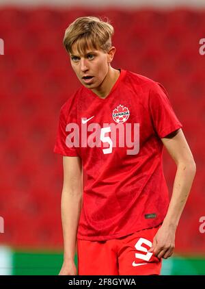 Stoke, England, 13. April 2021. Quinn aus Kanada während des Internationalen Fußballfreundschaftsspiel im bet365 Stadium, Stoke. Bildnachweis sollte lauten: Andrew Yates / Sportimage Stockfoto