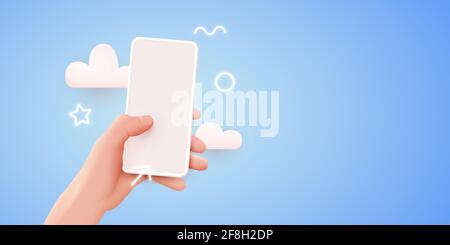 Smartphone mit Handhaltung und leerem Bildschirm. Modernes Modell. Vektorgrafik Stock Vektor