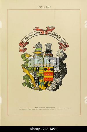 Die Kunst der Heraldik : eine Enzyklopädie der Waffenkammer von Fox-Davies, Arthur Charles, 1871-1928 Veröffentlicht in London von T.C. UND E.C. Jack im Jahr 1904. Heraldik ist ein weit gefasster Begriff, der das Design, die Darstellung und das Studium der Wappenlager (auch als Rüstungslager bezeichnet) sowie verwandter Disziplinen wie der Vexillologie umfasst, zusammen mit dem Studium der Zeremonie, des Ranges und der Abstammung. Armory, der bekannteste Zweig der Heraldik, befasst sich mit der Gestaltung und Übertragung der heraldischen Leistung. Die Errungenschaft oder die Wappenlager beinhalten in der Regel ein Wappen auf einem Schild, Helm und Wappen, zusammen mit allen begleitenden Entw Stockfoto