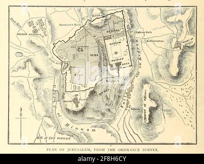 Plan of Jerusalem from the Ordnance Survey from the book 'Those Holy Fields : Palestine, Illustrated by Pen and Pencil' von Manning, Samuel, 1822-1881; Religious Tract Society (Großbritannien) Veröffentlicht 1874 Stockfoto