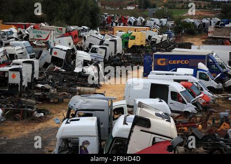 Schrottplatz mit Lastwagen, Spanien, Andalusien Stockfoto