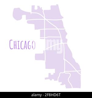 Chicago USA Karte Silhouette administrative Teilung, Vektor-Karte isoliert auf weißem Hintergrund. Grenzkarte mit Straßen. Detaillierte Darstellung. Stock Vektor