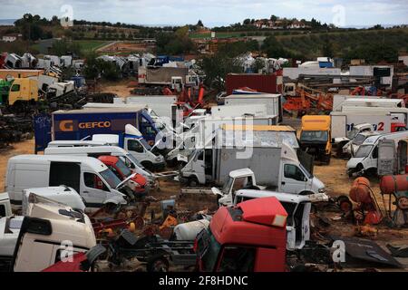 Schrottplatz mit Lastwagen, Spanien, Andalusien Stockfoto