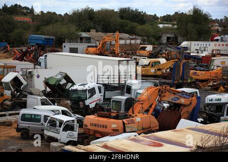 Schrottplatz mit Lastwagen, Spanien, Andalusien Stockfoto