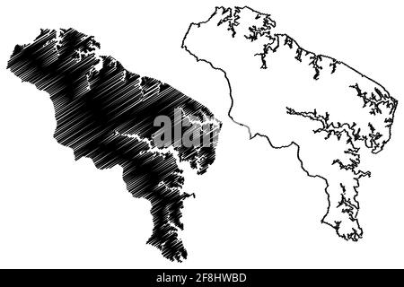 Northumberland County, Commonwealth of Virginia (US-County, Vereinigte Staaten von Amerika, USA, USA, USA) Kartenvektordarstellung, Scribble-Skizze Northu Stock Vektor