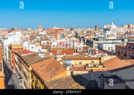 Stadtzentrum von Valencia von Torres de Quart, Spanien aus gesehen Stockfoto