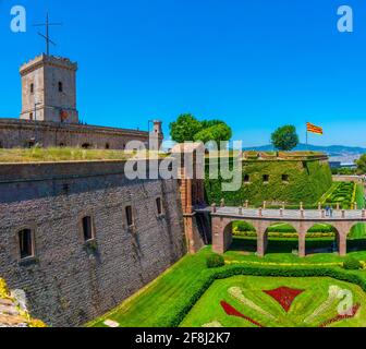 Blick auf das Schloss Montjuic in Barcelona, Spanien Stockfoto