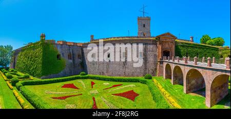 Blick auf das Schloss Montjuic in Barcelona, Spanien Stockfoto