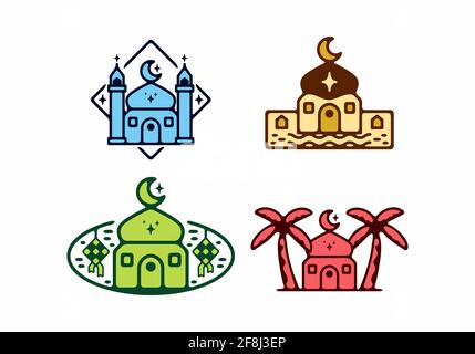 Bunte Moschee Set flache Illustration Design Stock Vektor