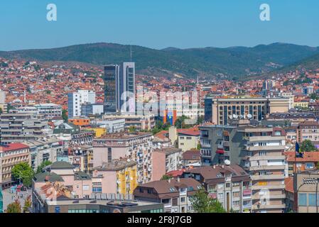 PRISHTINA, KOSOVO, 16. SEPTEMBER 2019: Luftaufnahme des Zentrums von Prishtina, Kosovo Stockfoto