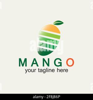 Mango Obst Logo Vektor Illustration Design Vorlage. Mango im flachen Stil. Mango-Symbol. Mango und gesunde Früchte im modernen Stil. Vektorillust Stock Vektor