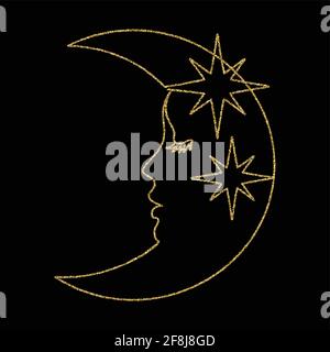 Schöne goldene Frau Gesicht in Linie Art-Stil. Stock Vektor