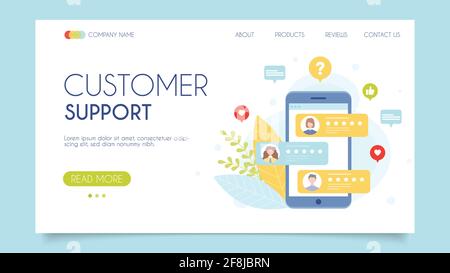 Kundensupport-Feedback. Landing-Page-Konzept. Flaches Design, Vektorgrafik. Stock Vektor
