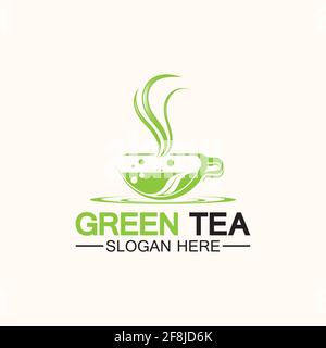 Tee Tasse Logo Vektor Design.Grüner Tee Vektor Logo Vorlage. Stock Vektor
