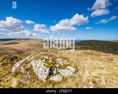 Blick auf das Gebiet um den Stausee Nant y Moch in Ceredigion, Mitte Wales. Stockfoto