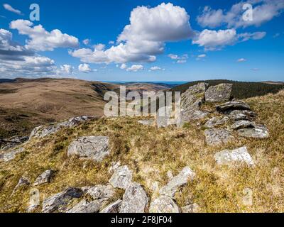 Blick auf das Gebiet um den Stausee Nant y Moch in Ceredigion, Mitte Wales. Stockfoto