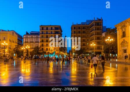 VALENCIA, SPANIEN, 17. JUNI 2019: Fuente del Turia Brunnen auf der Plaza de la Virgen in Valencia, Spanien Stockfoto