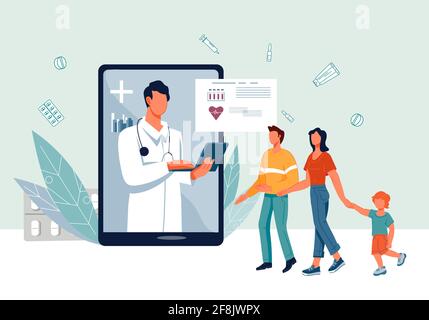 Online-ärztliche Verordnung und Hausarzt Banner, flache Vektor-Illustration. Stock Vektor