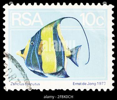 MOSKAU, RUSSLAND - 7. OKTOBER 2019: Briefmarke gedruckt in Südafrika zeigt, Serie, circa Stockfoto