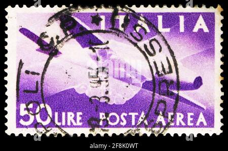 MOSKAU, RUSSLAND - 7. OKTOBER 2019: Briefmarke gedruckt in Italien zeigt, Serie, circa Stockfoto