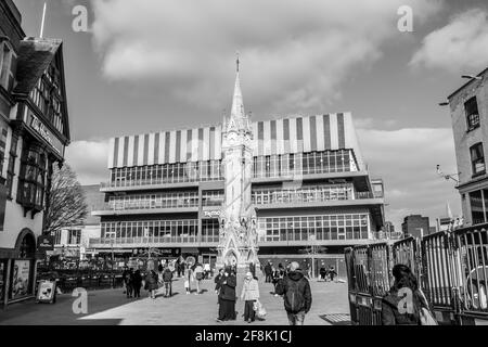 LEICESTER, ENGLAND- 3. April 2021: Foto des Uhrturms des Leicester Haymarket Memorial Stockfoto