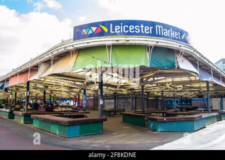 LEICESTER, ENGLAND - 3. April 2021: Berühmter Leicester Markt im Stadtzentrum von Leicester Stockfoto